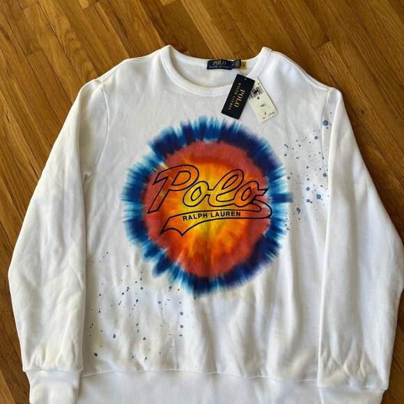 Polo Ralph Lauren Tie Dye Print Logo Crewneck Sweatshirt Pullover Fleece Shirt